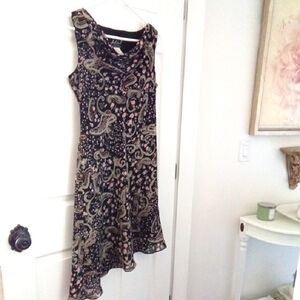 Jolibel Vintage Women's Black Cowl Neckline Paisley Floral Bias Cut Dress Medium